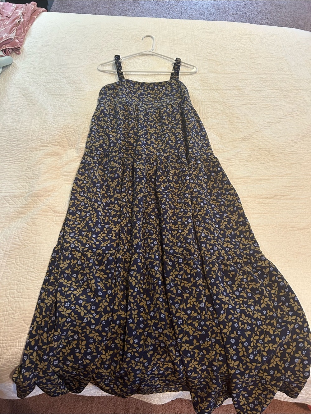 Moon River Floral Midi Dress with Yellow & Blue Print